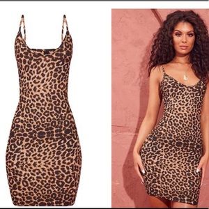 leopard print strappy plunge bodycon dress